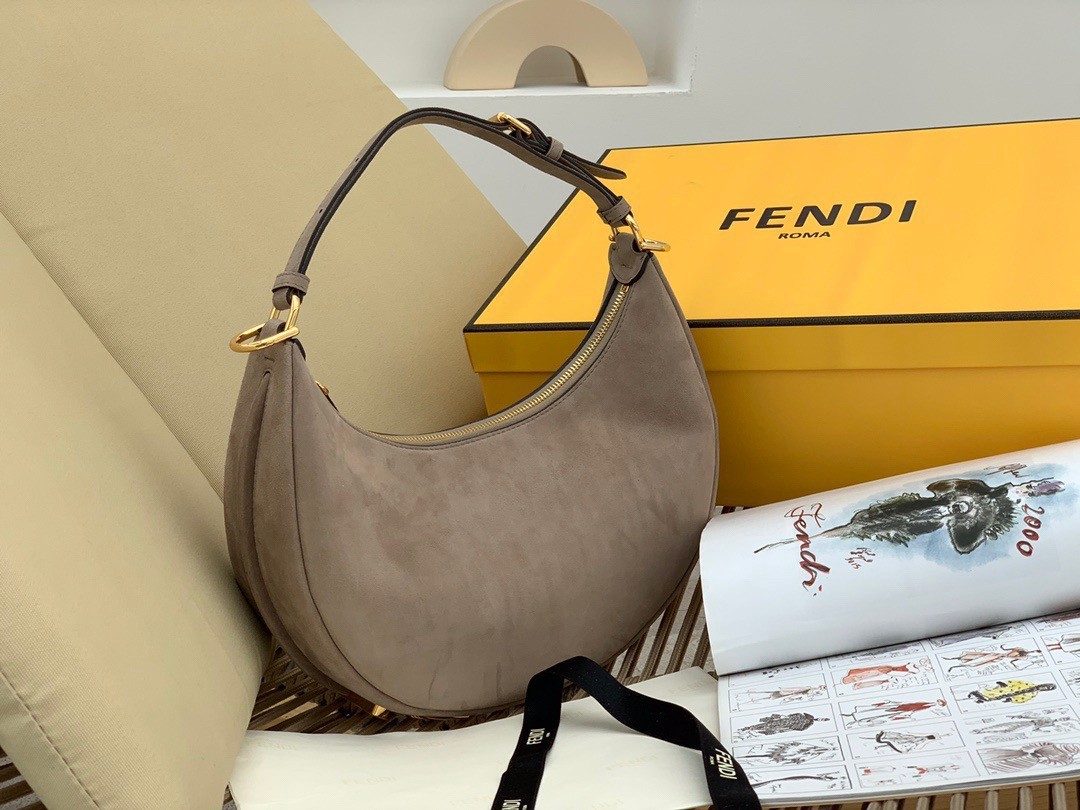 Fendi Fendigraphy Small Hobo Bag In Beige Suede Leather 973