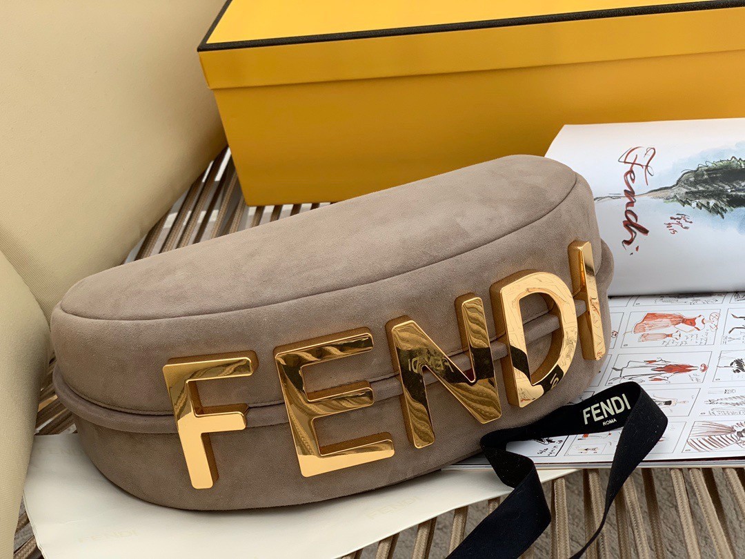 Fendi Fendigraphy Small Hobo Bag In Beige Suede Leather 973