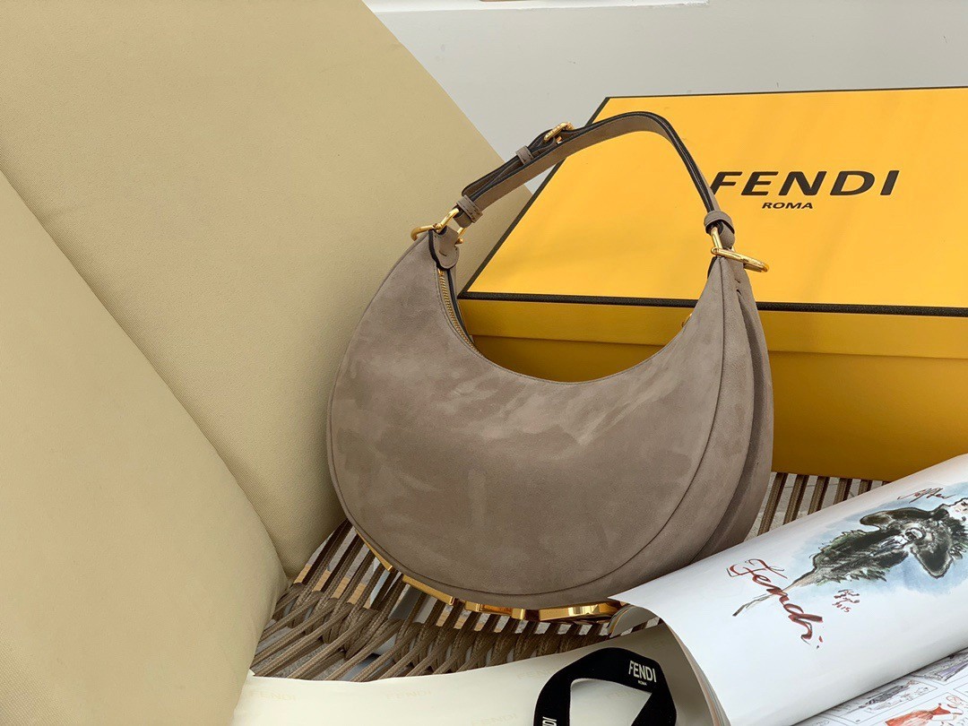 Fendi Fendigraphy Small Hobo Bag In Beige Suede Leather 973