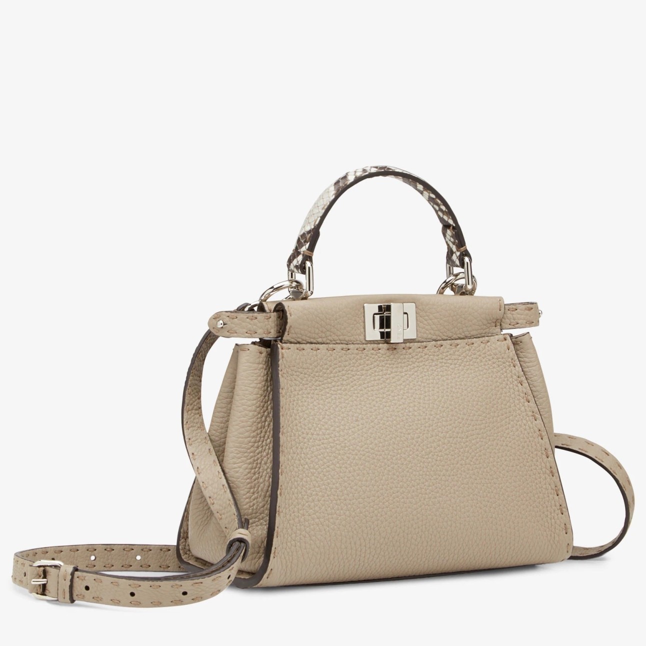 Fendi Peekaboo Mini Selleria Grey Bag with Python Leather Handle 017