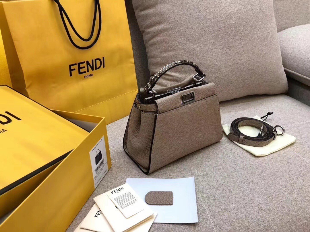 Fendi Peekaboo Mini Selleria Grey Bag with Python Leather Handle 017