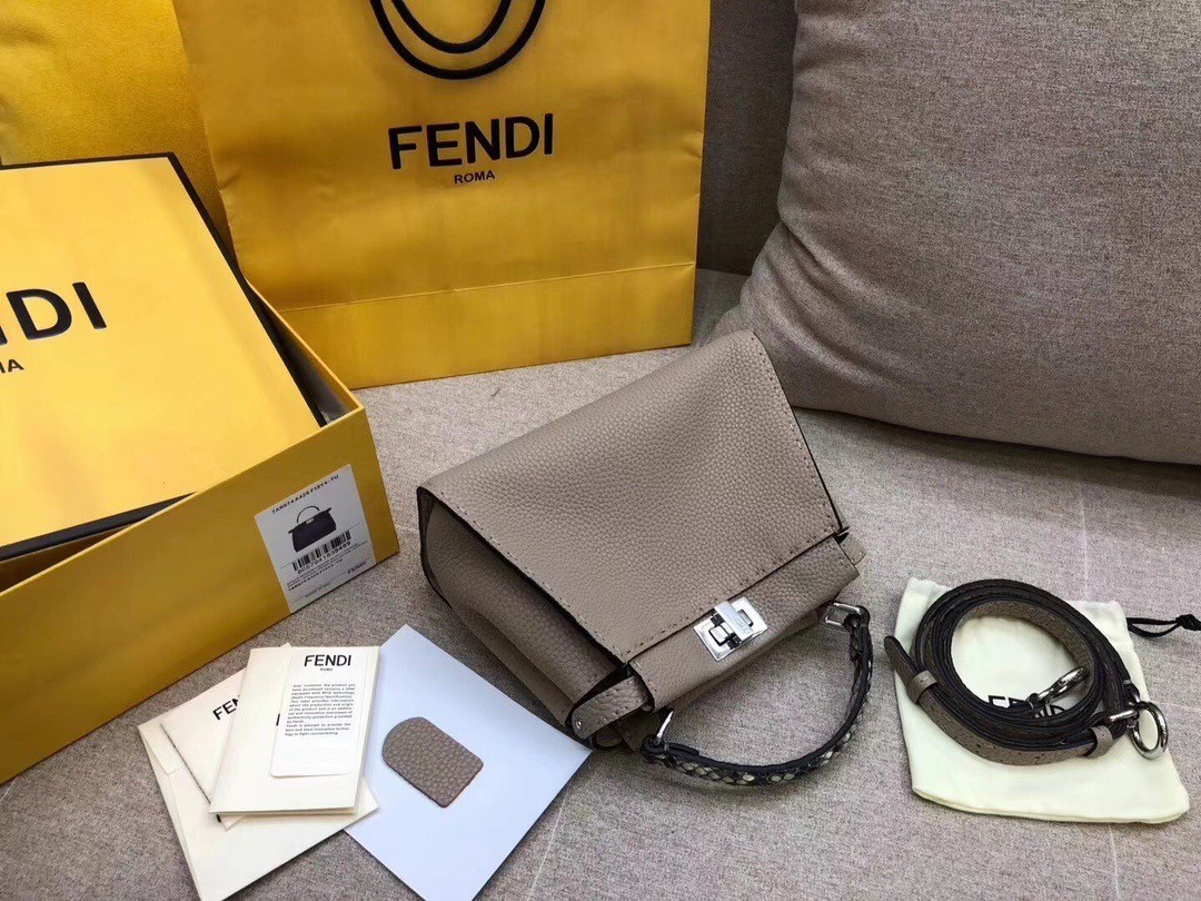 Fendi Peekaboo Mini Selleria Grey Bag with Python Leather Handle 017