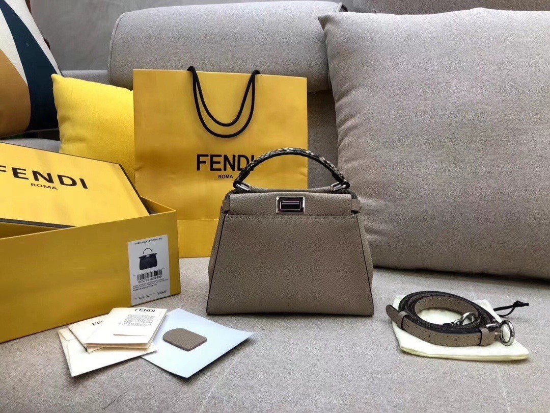 Fendi Peekaboo Mini Selleria Grey Bag with Python Leather Handle 017