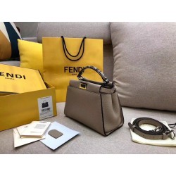 Fendi Peekaboo Mini Selleria Grey Bag with Python Leather Handle 017