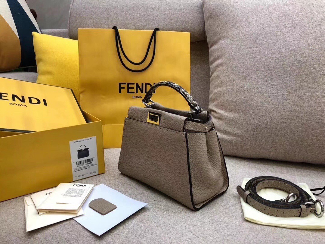 Fendi Peekaboo Mini Selleria Grey Bag with Python Leather Handle 017