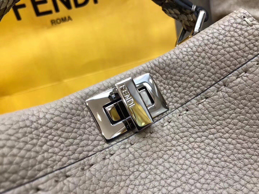 Fendi Peekaboo Mini Selleria Grey Bag with Python Leather Handle 017