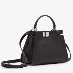 Fendi Peekaboo Mini Selleria Bag In Black Cuoio Romano Leather 048