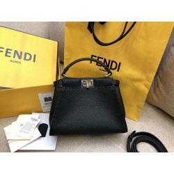 Fendi Peekaboo Mini Selleria Bag In Black Cuoio Romano Leather 048