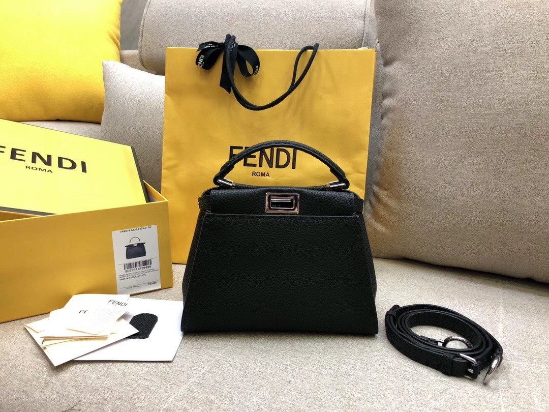 Fendi Peekaboo Mini Selleria Bag In Black Cuoio Romano Leather 048