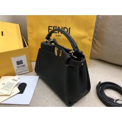 Fendi Peekaboo Mini Selleria Bag In Black Cuoio Romano Leather 048