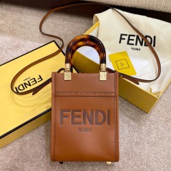 Fendi Mini Sunshine Shopper Bag In Brown Leather 102