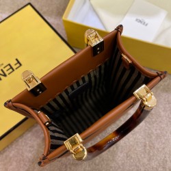 Fendi Mini Sunshine Shopper Bag In Brown Leather 102