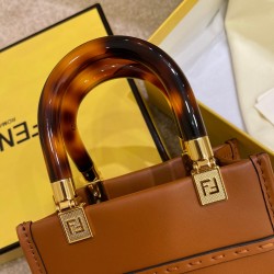 Fendi Mini Sunshine Shopper Bag In Brown Leather 102