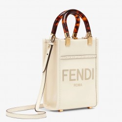 Fendi Mini Sunshine Shopper Bag In White Leather 173