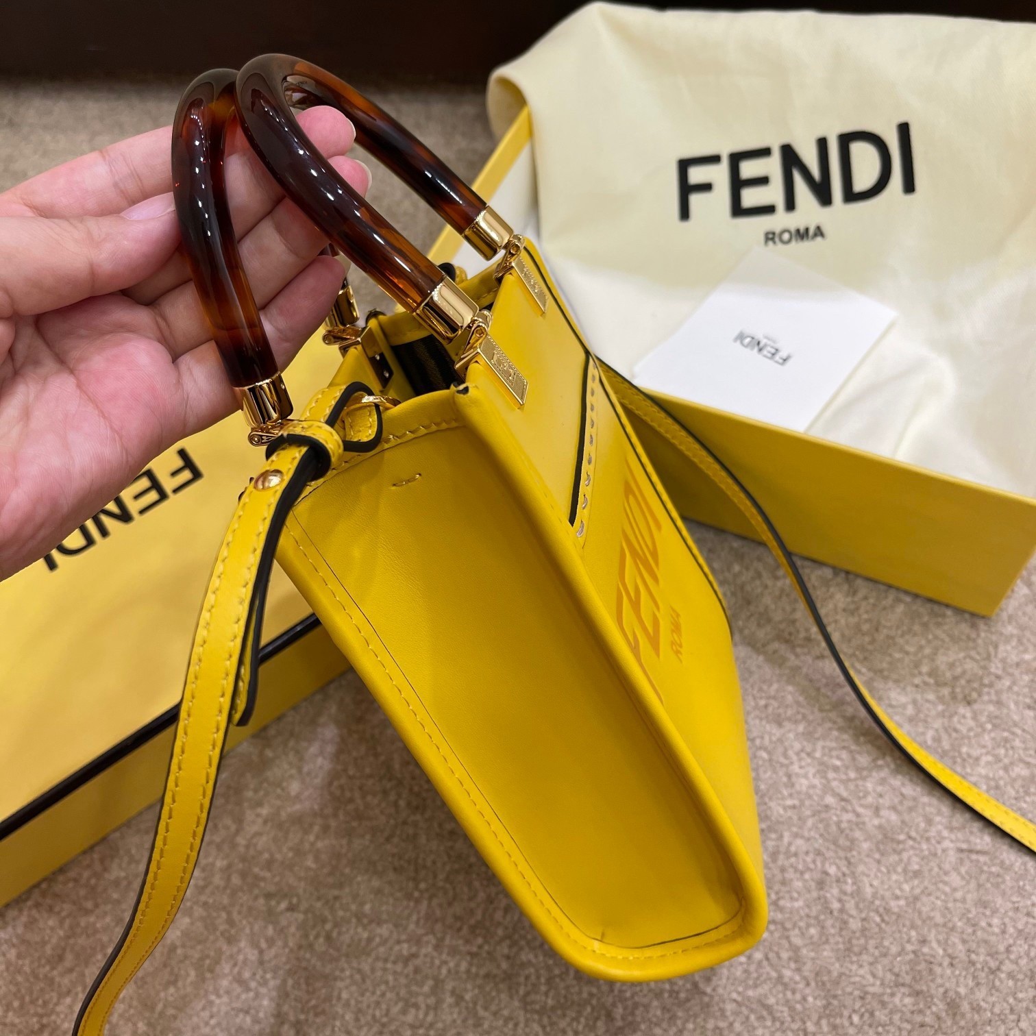 Fendi Mini Sunshine Shopper Bag In Yellow Leather 199