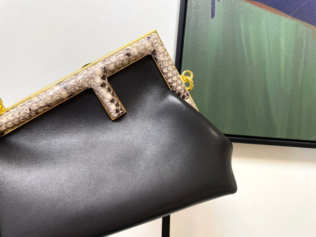 Fendi First Small Bag In Black Nappa Leather with Python F 711