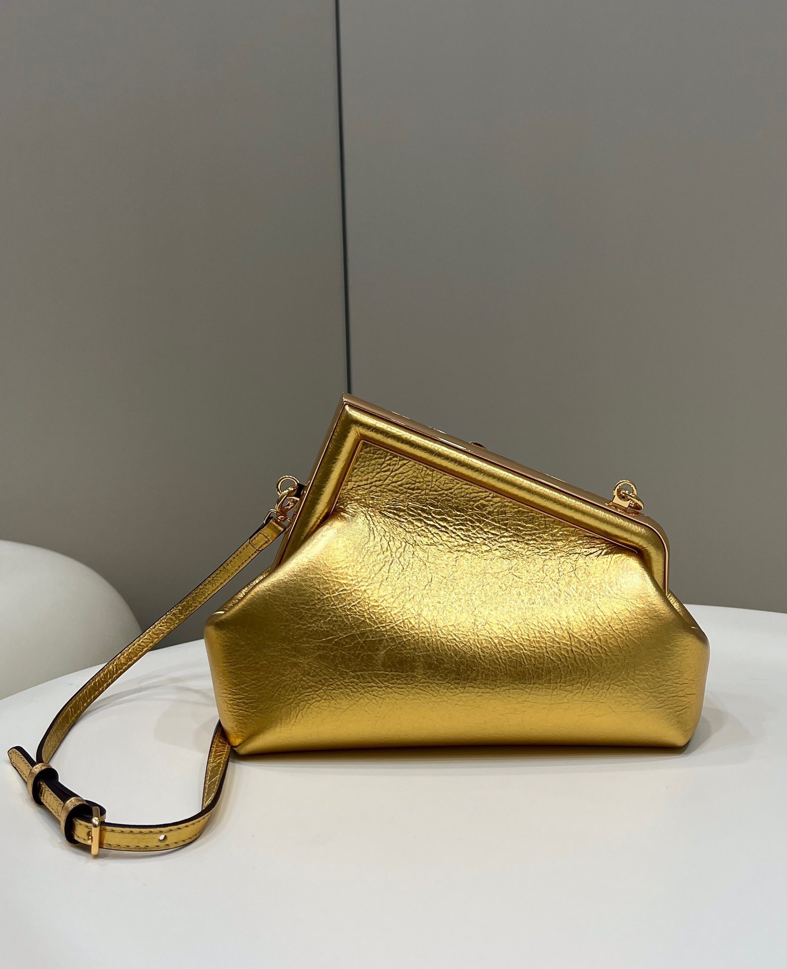 Fendi First Small Bag In Gold Laminated Leather 752