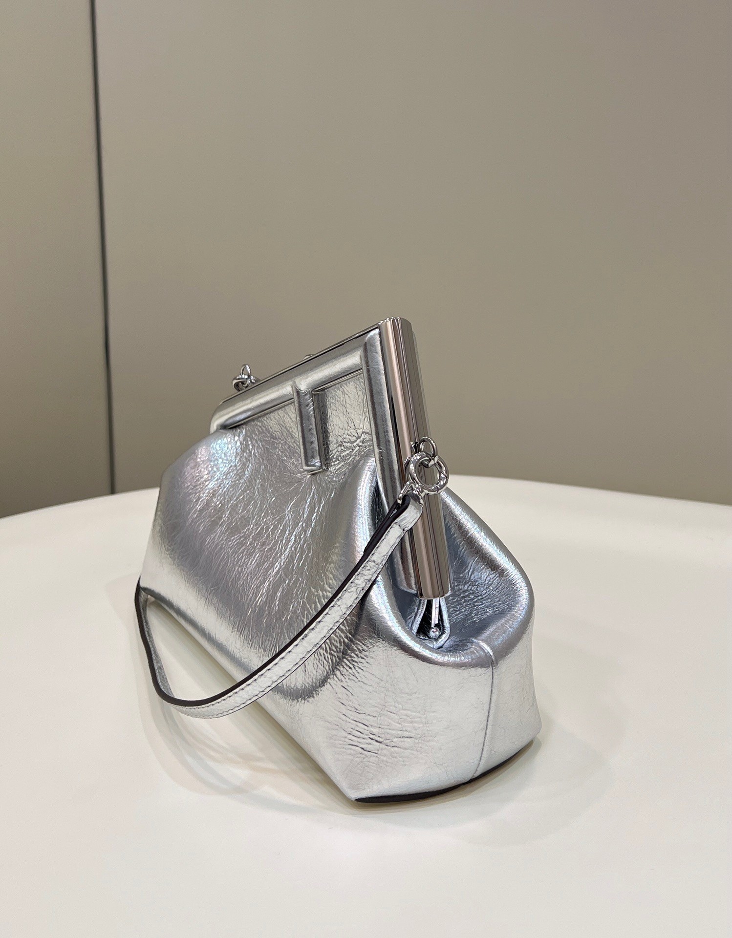 Fendi First Small Bag In Silver Laminated Leather 776