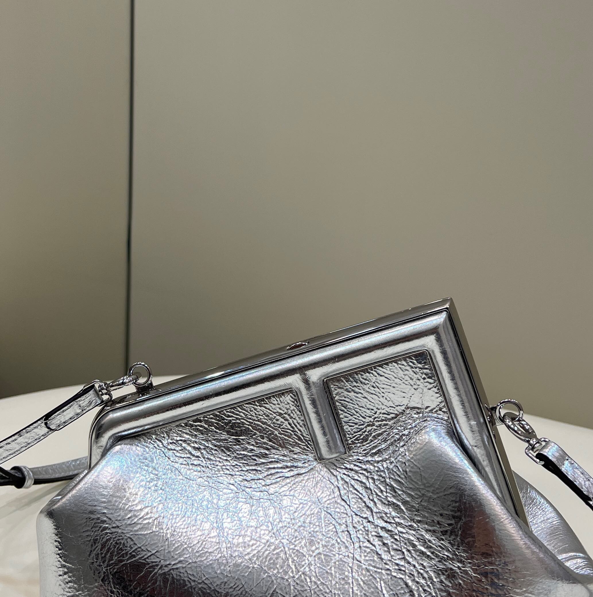 Fendi First Small Bag In Silver Laminated Leather 776