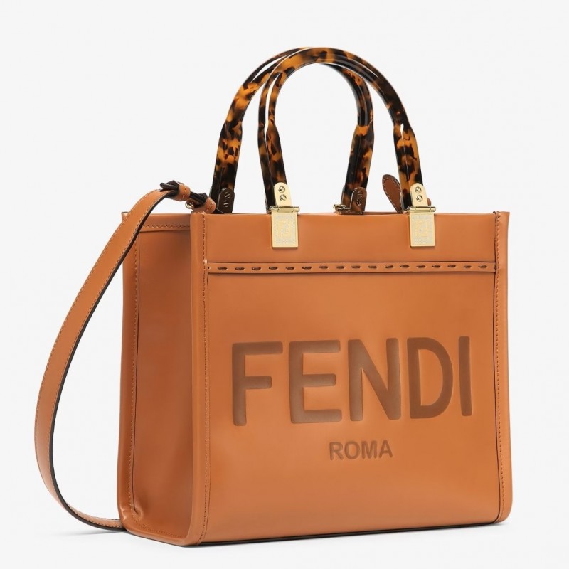 Fendi Sunshine Small Tote Bag In Brown Calfskin 566