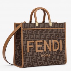 Fendi Sunshine Medium Tote Bag in Brown FF Jacquard Fabric 634