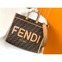 Fendi Sunshine Medium Tote Bag in Brown FF Jacquard Fabric 634