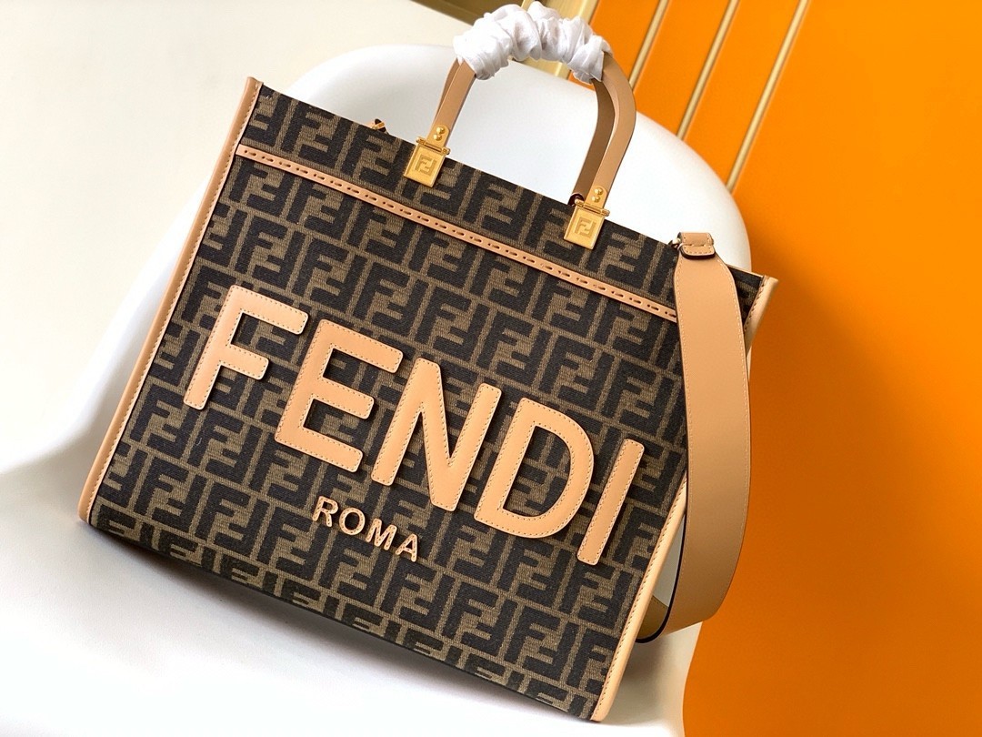 Fendi Sunshine Medium Tote Bag in Brown FF Jacquard Fabric 634