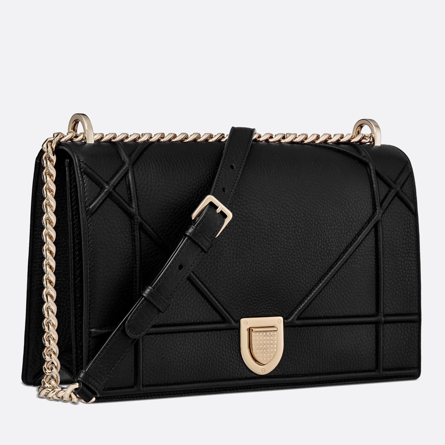 Dior Diorama Flap Bag In Noir Grained Calfskin 910