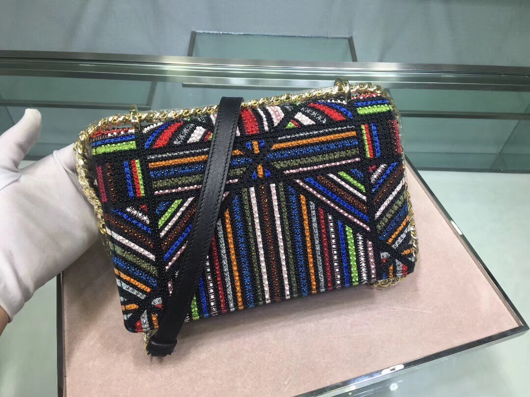 Dior Diorama Canvas Bag Embroidered With Multi-coloured Stripes 947