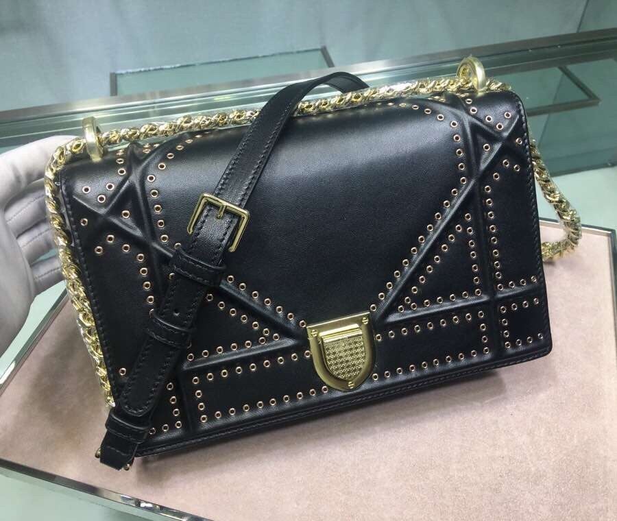 Dior Diorama Bag In Black Eyelets Lambskin 593