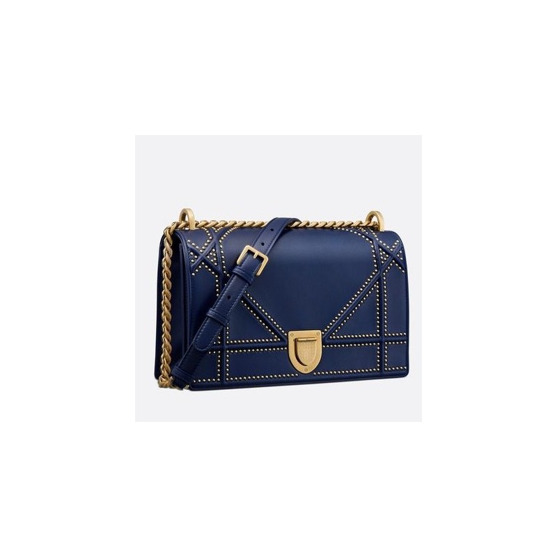 Dior Diorama Bag In Blue Studded Lambskin 461