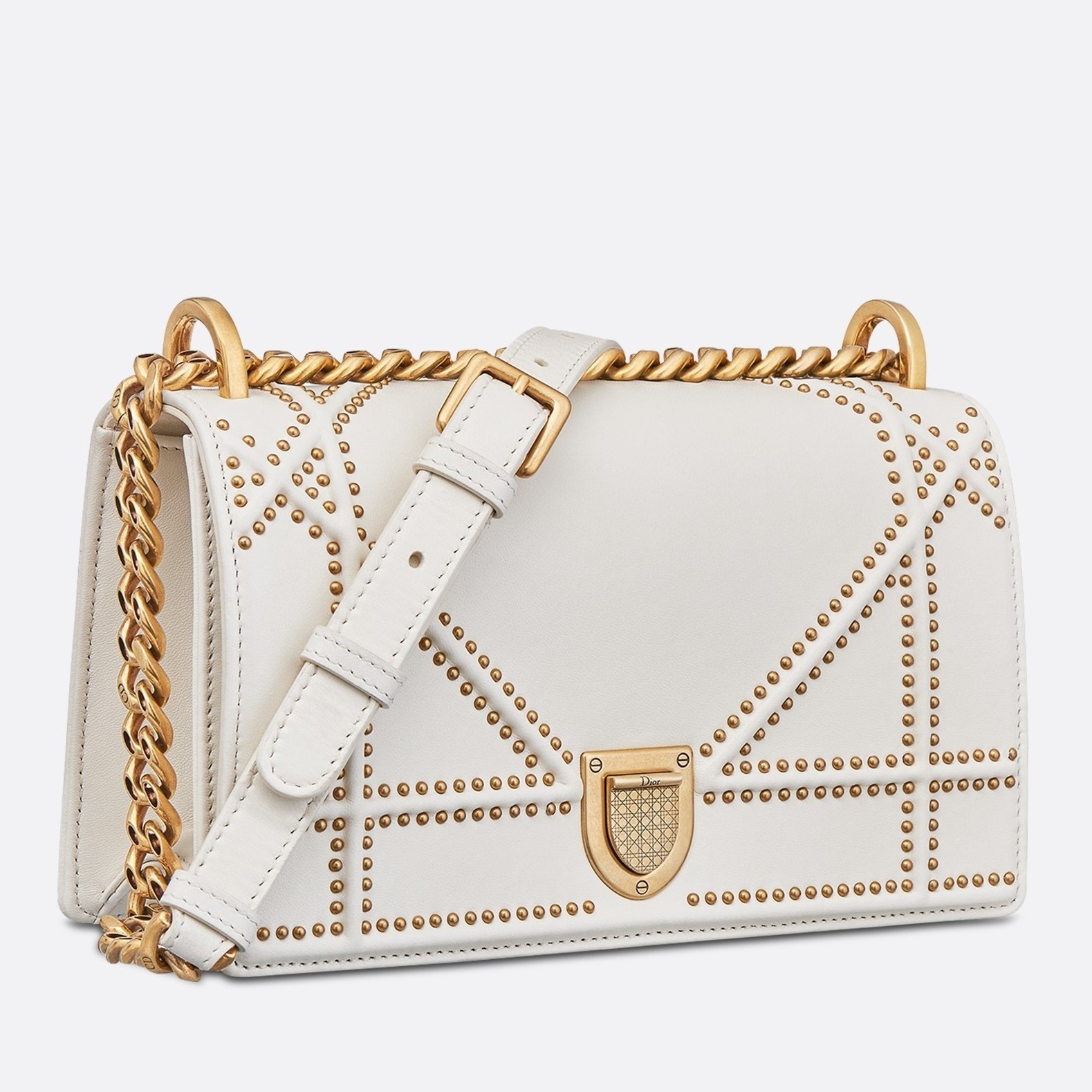 Dior Diorama Bag In White Studded Lambskin 888