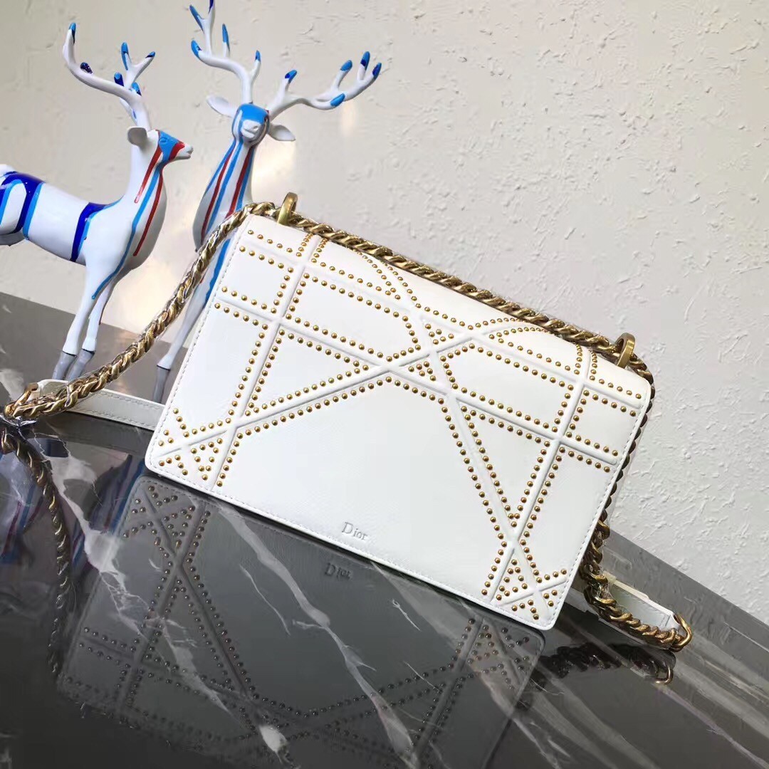 Dior Diorama Bag In White Studded Lambskin 888