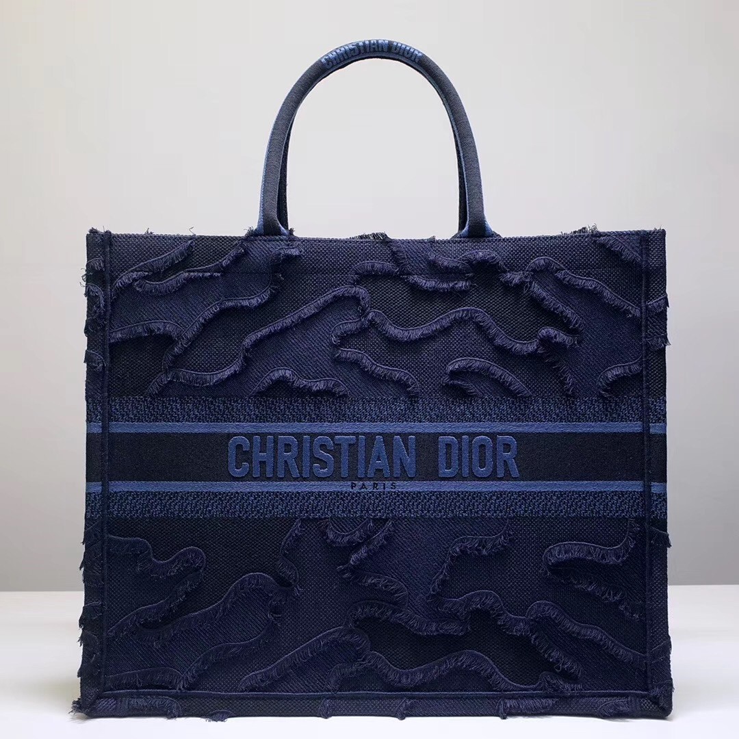 Dior Book Tote Bag In Blue Camouflage Embroidered Canvas 231