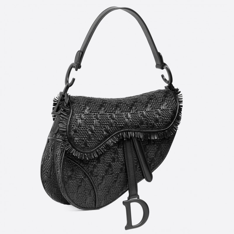 Dior Saddle Bag In Black Braided Leather Strips With Fringe 943