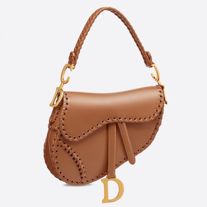 Dior Saddle Bag In Brown Calfskin With Threaded Edges 926