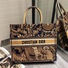 Dior Book Tote Bag In Orange Animals Embroidered Canvas 825