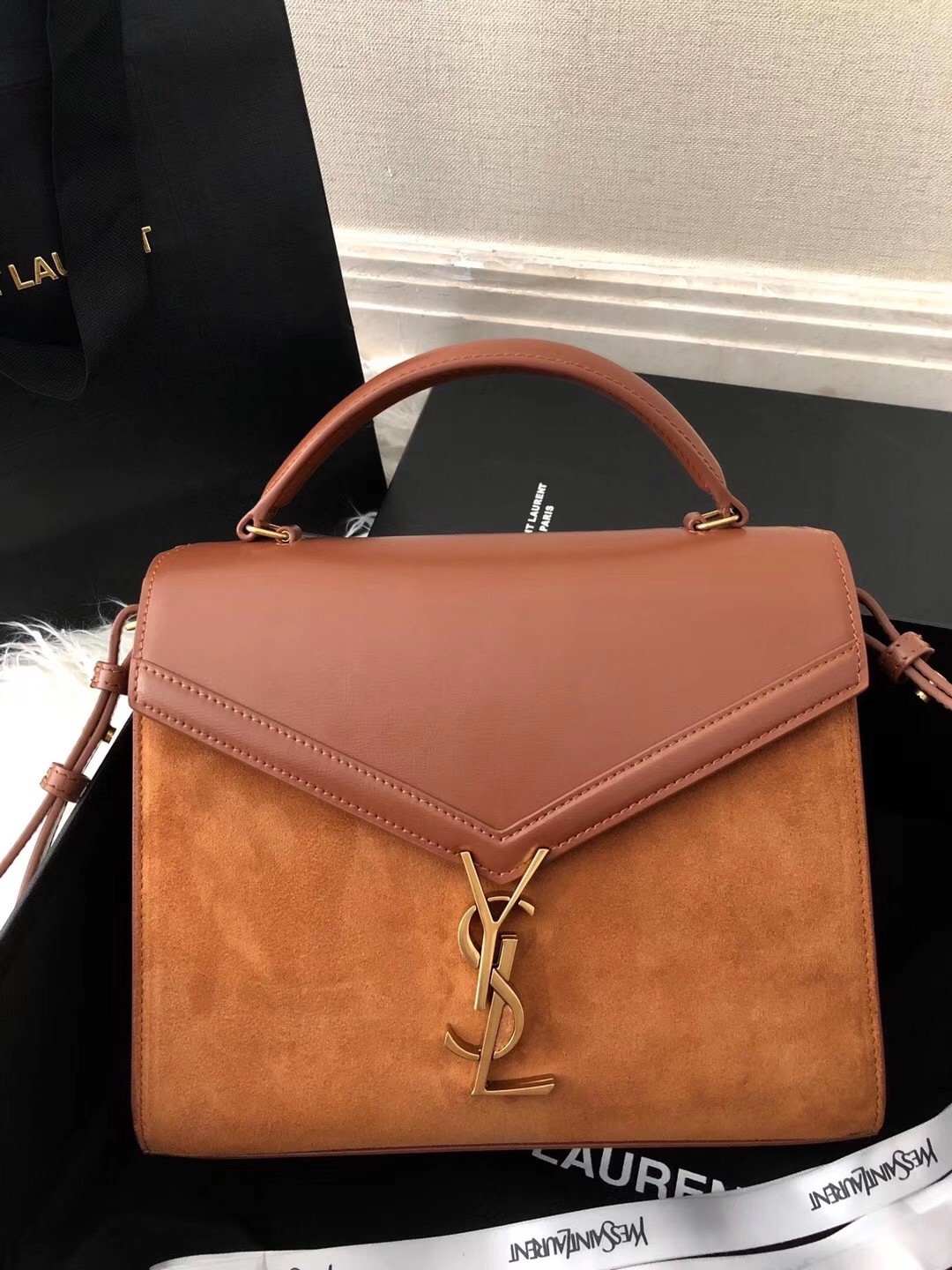 Saint Laurent Cassandra Medium Bag In Brown Suede 370