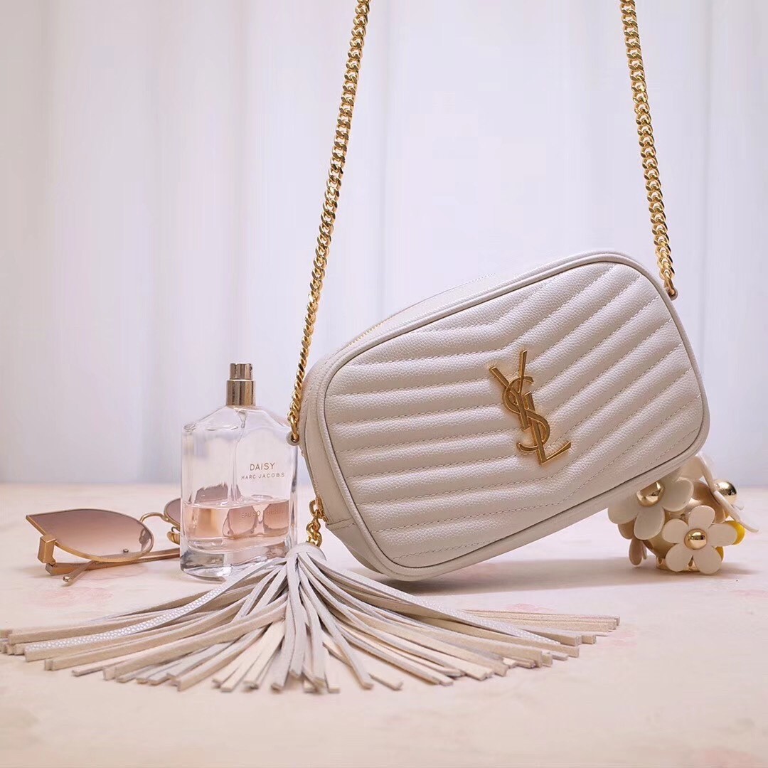 Saint Laurent Lou Mini Bag In White Grained Leather 603