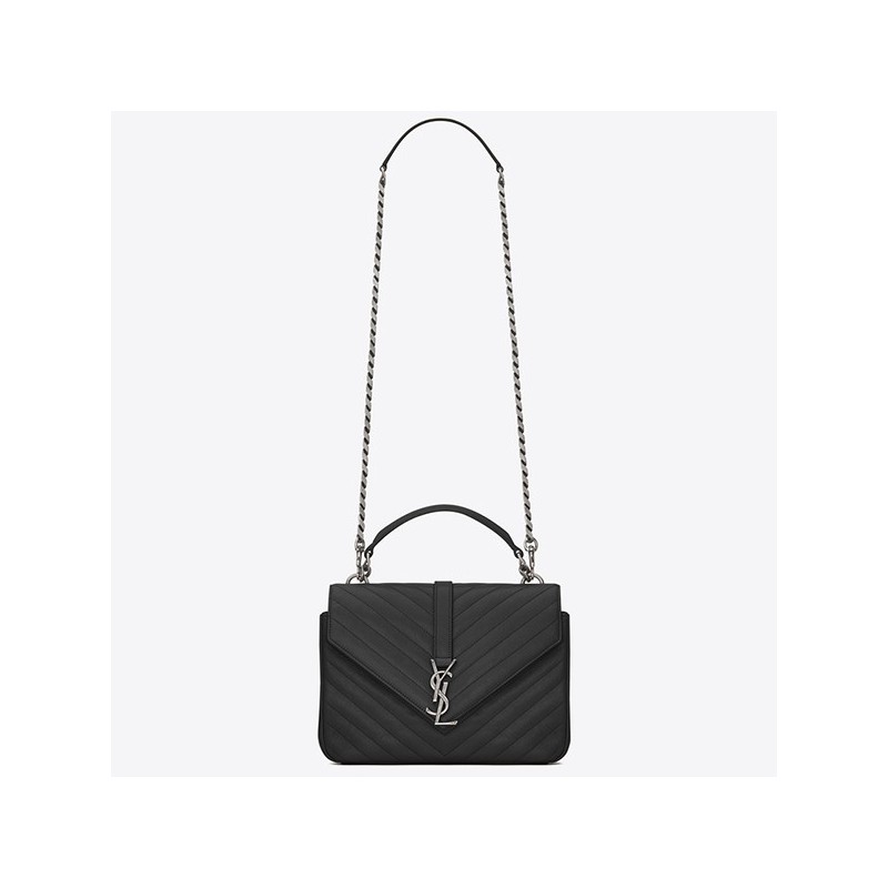 Saint Laurent College Medium Bag In Black Matelasse Leather 046