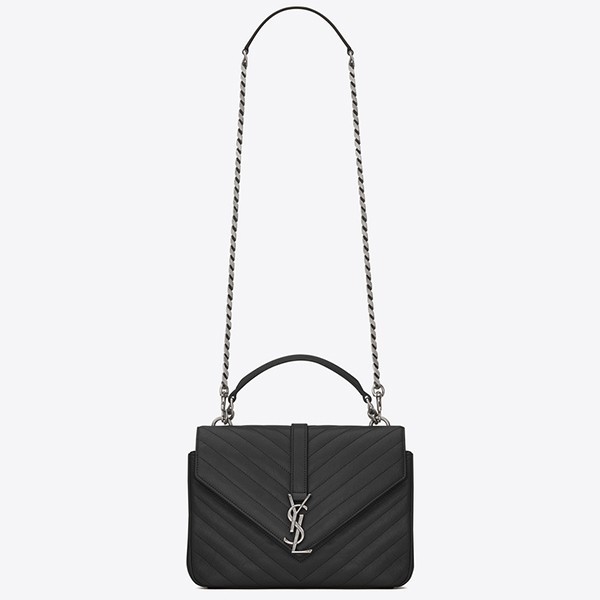 Saint Laurent College Medium Bag In Black Matelasse Leather 046