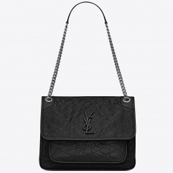 Saint Laurent Medium Niki Bag In Black Crinkled Leather 078