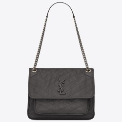 Saint Laurent Medium Niki Bag In Storm Gray Crinkled Leather 107