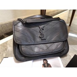 Saint Laurent Medium Niki Bag In Storm Gray Crinkled Leather 107