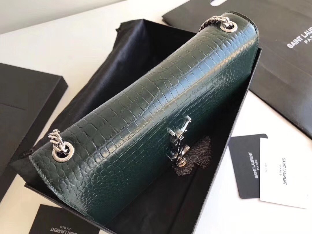 Saint Laurent Medium Kate Bag With Tassel In Dark Green Croc-Embossed Leather 730