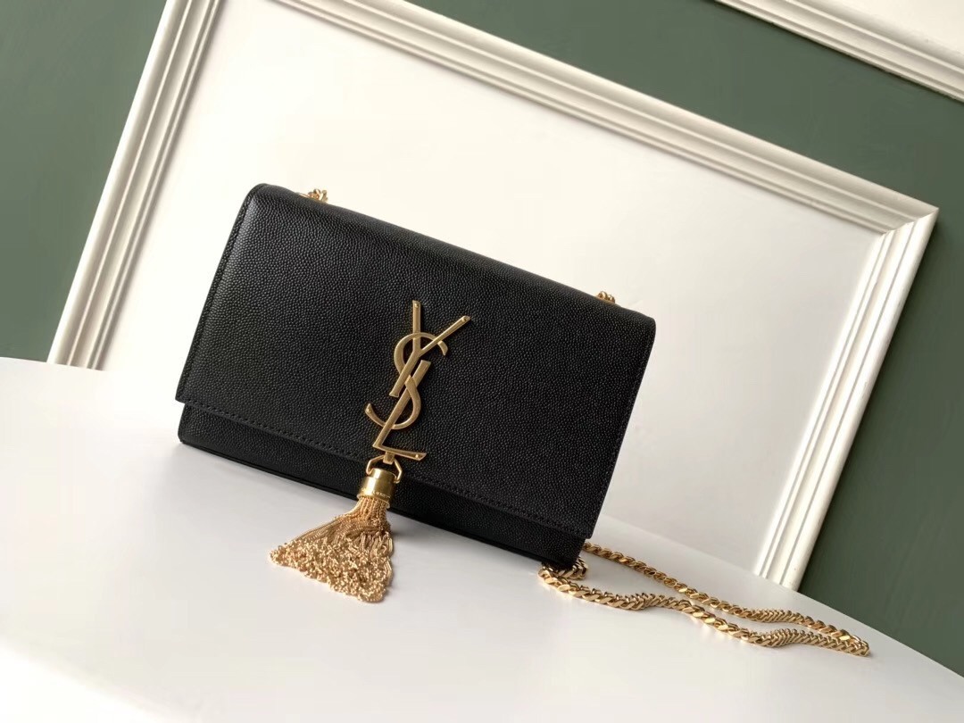 Saint Laurent Small Kate Tassel Bag In Black Grained Leather 872