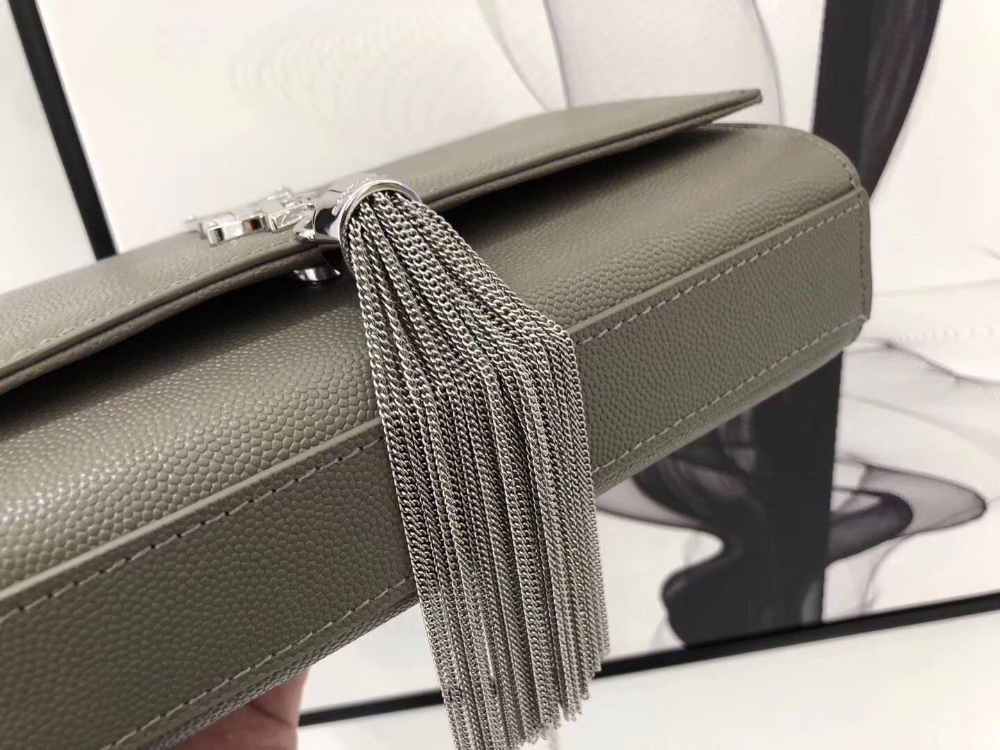 Saint Laurent Small Kate Tassel Bag In Grey Grained Leather 921