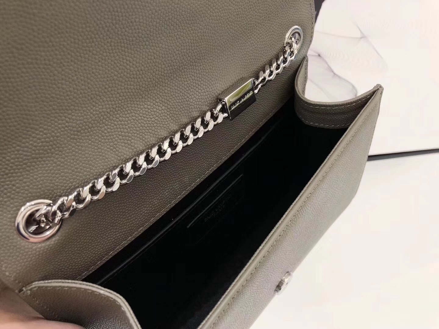 Saint Laurent Small Kate Tassel Bag In Grey Grained Leather 921