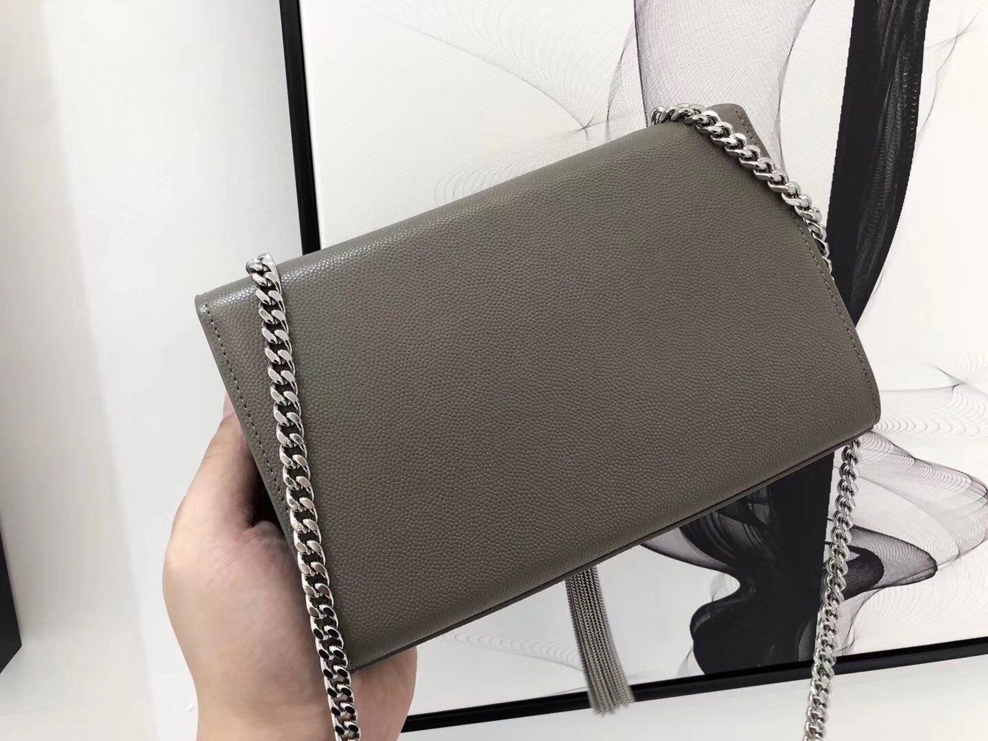 Saint Laurent Small Kate Tassel Bag In Grey Grained Leather 921