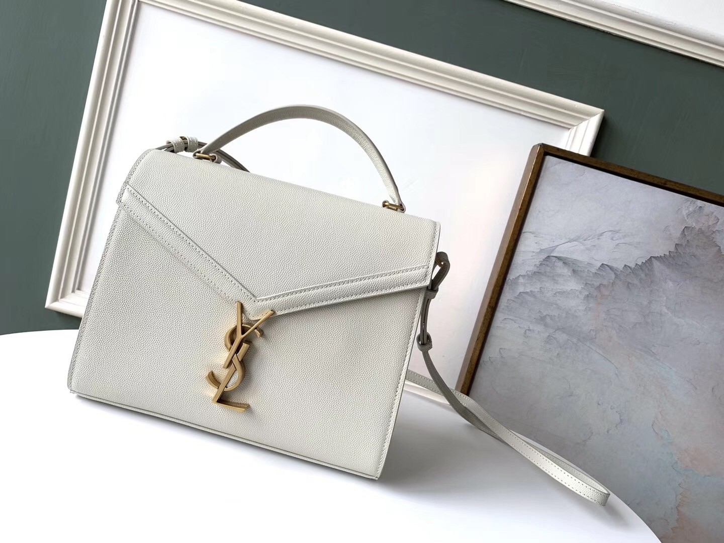 Saint Laurent Cassandra Medium Bag In White Grained Leather 758